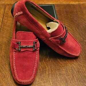 Red Suede Alfani "James" Loafers With Metal Buckle. Men's Size 10.5"